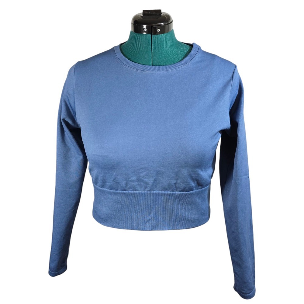Aerie Offline Sidewalk Seamless Long Sleeve Cropped Blue‎ T-Shirt Crewneck XL
